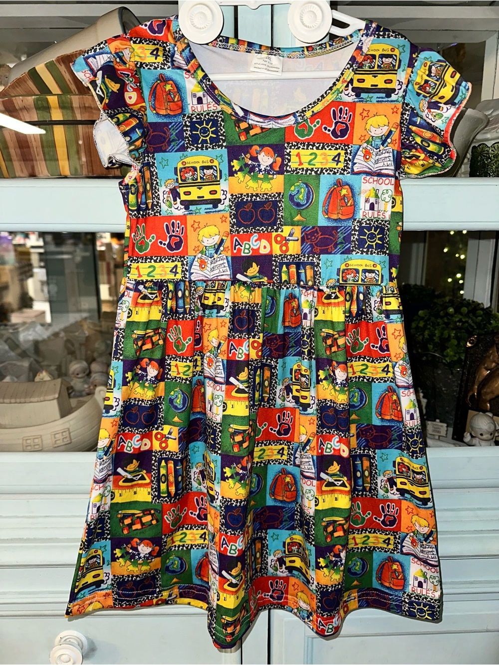 Playful Multicolor School-Print Girls' Casual Dress